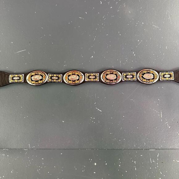 Nocona Cowgirl Belt Medium Black Leather Large Silver Concho NWT Fits 30-31\